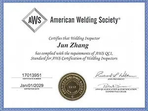 Certification AWS (Société Américaine de Soudage)